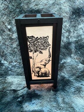 Elephant Print Wooden Accent Lamp